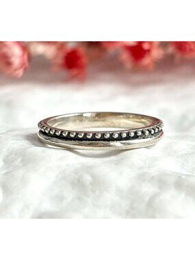 Indonesian Thai Inspired Beaded Sterling Silver 925 Vintage Ring - sz 6.25